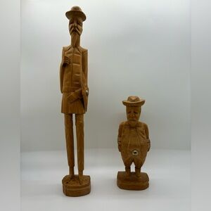 Vintage Hand-carved Wooden Men Figurines-Set of 2